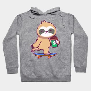 Cute Sloth Skateboarding And Holding Coffee Hoodie